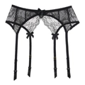 Porte-jarretelles sexy en dentelle noire avec nœuds vintage et quatre sangles réglables - S / Noir