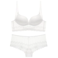 White lace lingerie set with U-shaped backless bra and matching sheer panties - 70A / Underwear Set / White
