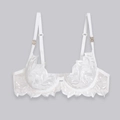 White embroidered leaf lace underwire bra with adjustable straps and gold hardware - M / Tops / White