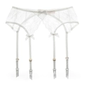 Porte-jarretelles en dentelle blanche avec nœuds en satin et bretelles réglables - S / Blanc