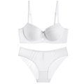 Elegant white lace lingerie set featuring a push-up bra and matching lace briefs - 75B / White