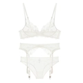 Ensemble lingerie 3 pièces blanc en dentelle transparente brodée avec soutien-gorge - 70B / Haut Et Bas / Ensemble trois pièces / Blanc