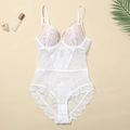 Elegante witte kanten bodysuit met verstelbare bandjes en details van mesh-stippen - 70B / Wit