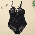 Zwarte kanten bodysuit met bloemenpatroon, V-hals en verstelbare schouderbandjes - 70B / Zwart