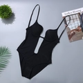 Sexy black backless bodysuit with deep V-neckline and adjustable thin straps for women - S / Black