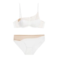 Completo intimo bianco senza cuciture stile francese con inserti in mesh e reggiseno push-up - S / Bianco