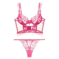Französisches Dessous-Set aus Spitze in Pink mit dünnem BH und passendem Tanga-Slip - S / Rosenrot
