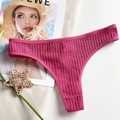 Sexy rose red waffle knit thong for women with breathable low waist cotton crotch - Rose Red