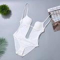 White deep U-neck backless shapewear bodysuit with adjustable spaghetti straps - S / Off-white