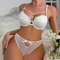 Completo intimo in pizzo floreale bianco con dettagli a listini e ferretto - 75B / Bianco