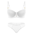 Ensemble de lingerie blanc élégant avec texture mesh et anneaux dorés sur fond blanc - 75B / Blanc