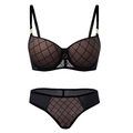 Ensemble de lingerie push-up en dentelle noir et chair avec détails dorés - 75B / Noir