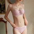 Sexy light pink mesh lingerie set with push-up bra and matching panties for women - Pink / 70B