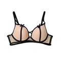Französischer Push-up-BH aus Spitze in Beige mit schwarzen Kreuzgurten und Schleifen - 70B / Schwarz