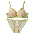 Dessous-Set in Hellgrün mit Spitze, Schleifen-Detail und Push-up-BH-Design - 85C / Grün