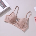 Sujetador push-up de encaje rosa nude con malla transparente y soporte con aro - 70B / café