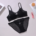 Set lingerie in pizzo nero stile francese con coppe a orecchio di coniglio - 70B / Nero