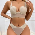 Nahtloses hautfarbenes Push-up BH-Set mit tiefem V-Ausschnitt und U-förmigem Rücken - 70B / BH Und Slip / Hautfarben