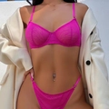 Set lingerie in mesh rosa acceso con trama zebrata e spalline sottili regolabili - M / Top E Pantaloni / Rosa Rosso