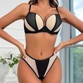 Sexy kontrastierendes gestreiftes Push-up-Dessous-Set mit passendem Slip für Damen - 75B / Schwarz