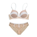 Beige contrast trim seamless push-up lingerie set with sheer mesh and matching briefs - 70B / Skin Tone Contrast White
