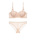 Sexy Push-Up Dessous-Set in Hautfarben mit Muscheltextur und Mesh-Unterwäsche - 75D / Hautfarben