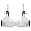 Sexy weißer Spitzen-BH mit schwarzen Trägern und dekorativen Schleifen-Details - 70A / Weiß