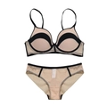 Beige seamless lingerie set with black contrast trim and gathering push-up bra - 70B / Skin Tone Contrast Black