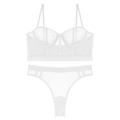 Détail macro du tissu en maille à pois blancs et des baleines d'un ensemble bustier sexy - S / Blanc