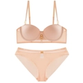 Flesh pink seamless push-up lingerie set with ribbed texture and gold metal accents - 70A / Nude Set