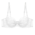 Détail d'un soutien-gorge en dentelle blanche avec motifs floraux et bretelles - 70B / Hauts / Blanc