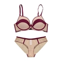 Women's two-piece seamless lingerie set in beige and purple mesh with push-up design - 70B / Skin Tone Contrast Burgundy