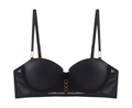 Elegant black push-up bra with vertical ribbed texture and gold ring hardware accents - 70A / Black Top