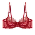 Reggiseno in pizzo rosso elegante con motivi floreali e delicati dettagli a fiocco - 70B / Borgogna