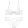 French style white lace lingerie set with ultra-thin transparent bra and matching panty - 70B / Set / White