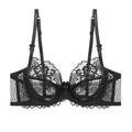 Sujetador de encaje negro con motivos florales y lazos de estilo francés minimalista - 70B / Tops / Negro