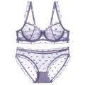 Set lingerie lilla in rete con ricamo a cuore e bordi con volant per un look dolce - 70A / Viola