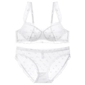 Completo intimo in pizzo bianco con rete jacquard a cuore e spalline con volant - 70A / Bianco