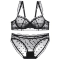 Set lingerie in pizzo francese nero con motivi a cuore e maglia trasparente per donna - 70A / Nero
