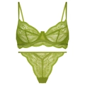 Dettaglio ravvicinato di lingerie in pizzo floreale verde erba con rete trasparente - S / Verde Erba