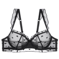 Sujetador sexy de malla negra con diseño de corazón y tirantes anchos de encaje - 70A / Top Negro