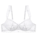 Sujetador de encaje blanco transparente con bordado de corazones y tirantes de volantes - 70A / Top Blanco