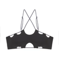 French style wire-free bra with color-contrast cross straps and wave-cut hollow design - S / Black