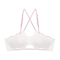 Chic cream cutout bralette with pink cross-back adjustable straps for a modern look - S / White