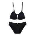Conjunto de lencería negra sin costuras con tirantes finos y copas triangulares - S / Negro