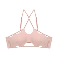 French style contrast nude pink wireless bralette with criss-cross back straps - S / Pink