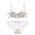 Lace bra set with floral embroidery and sequins in cream white for a sexy french style - 70B / White Zirconia Set