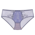Detail of lavender sheer mesh underwear with delicate silver floral embroidery and cotton crotch - S / Purple