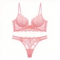 Dettaglio del pizzo floreale rosa ricamato sul set intimo trasparente con scollo a V - XS / Rosa
