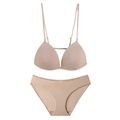 Nahtloses französisches BH-Set in Beige mit Frontverschluss und dünnen Trägern - Hautfarben
